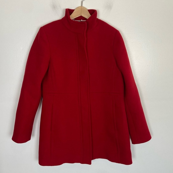 Banana Republic Women's Wool Blend Overcoat Mock Neck Size 14 Red Midi Length - Picture 1 of 15